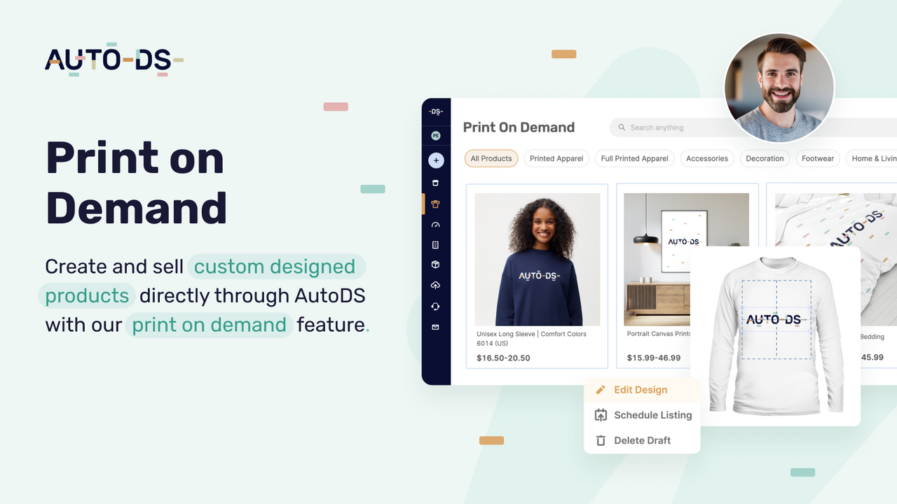 Sell custom designed products with AutoDS print on demand (POD)
