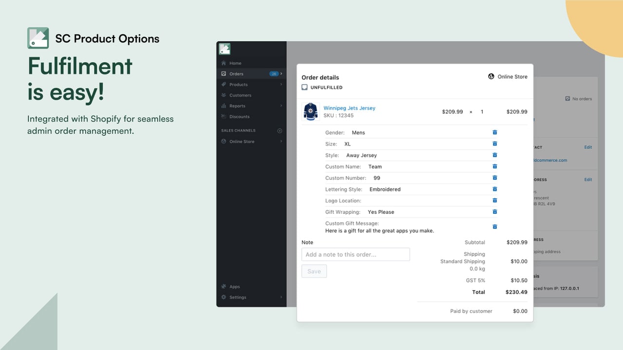 View product options on the Shopify order screen