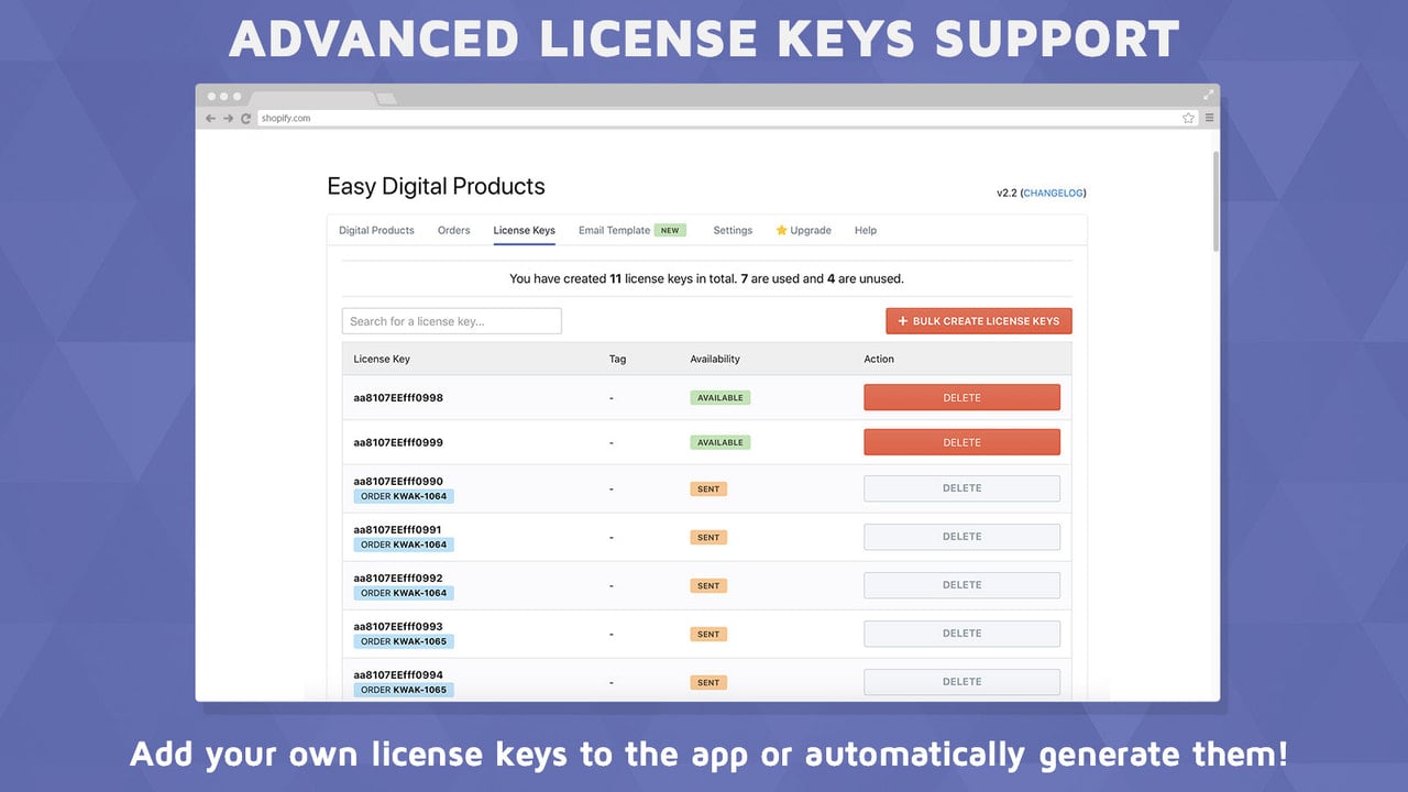Manage license keys easily from the app interface