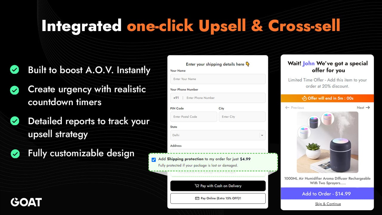 GOAT COD Forms - Upsell & Cross Sell Offers