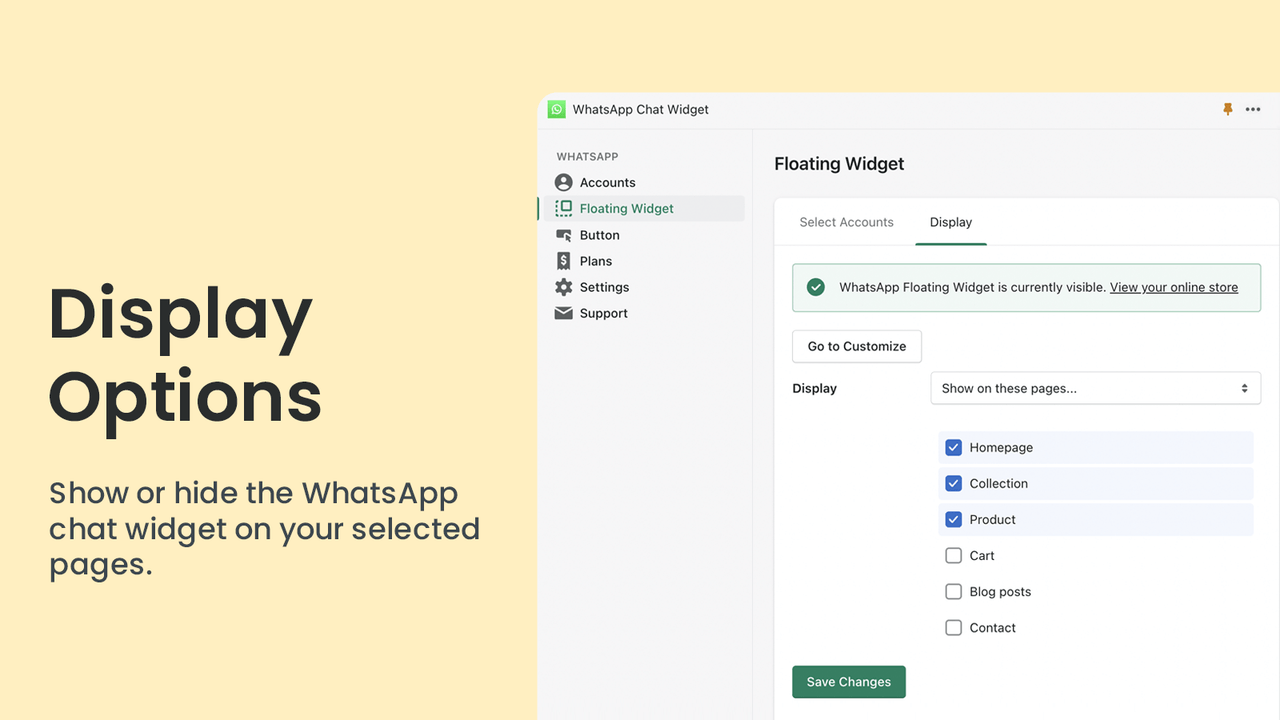 Show or hide the WhatsApp Chat Widget on your chosen pages