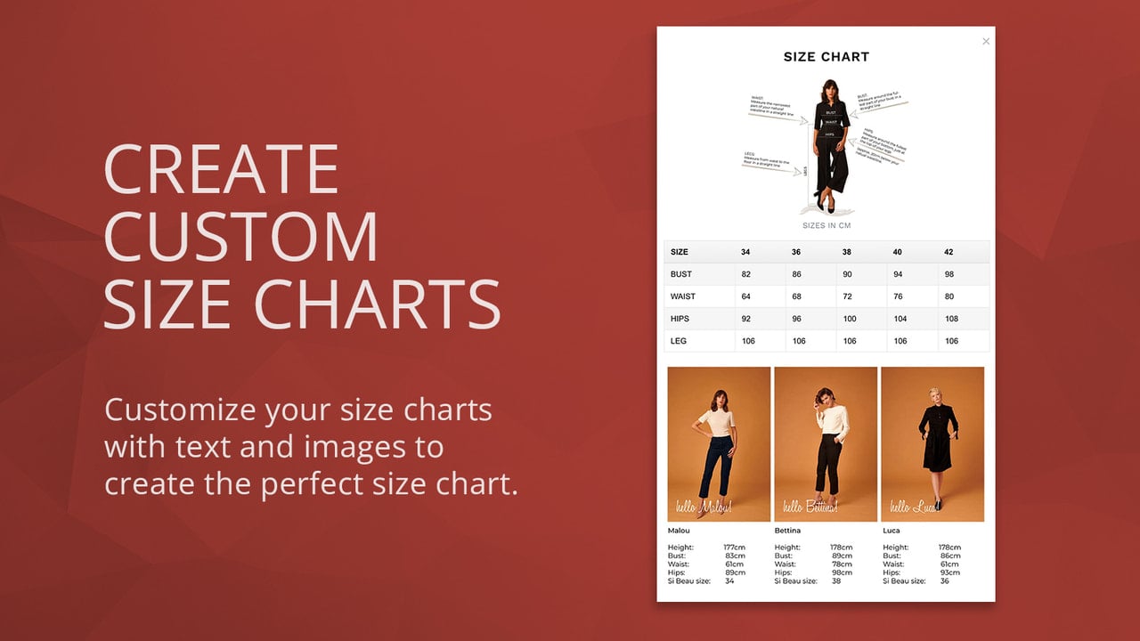 Best Fit size charts size guides shopify app
