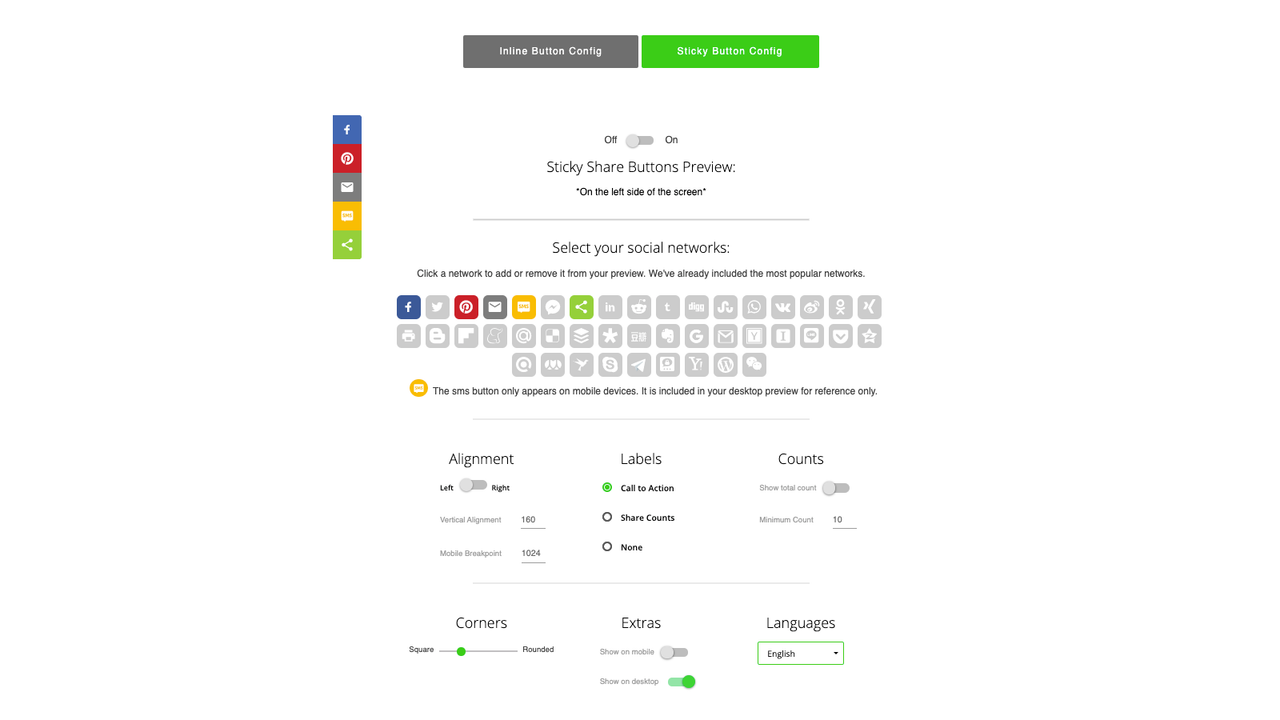 Sticky button configuration in app admin