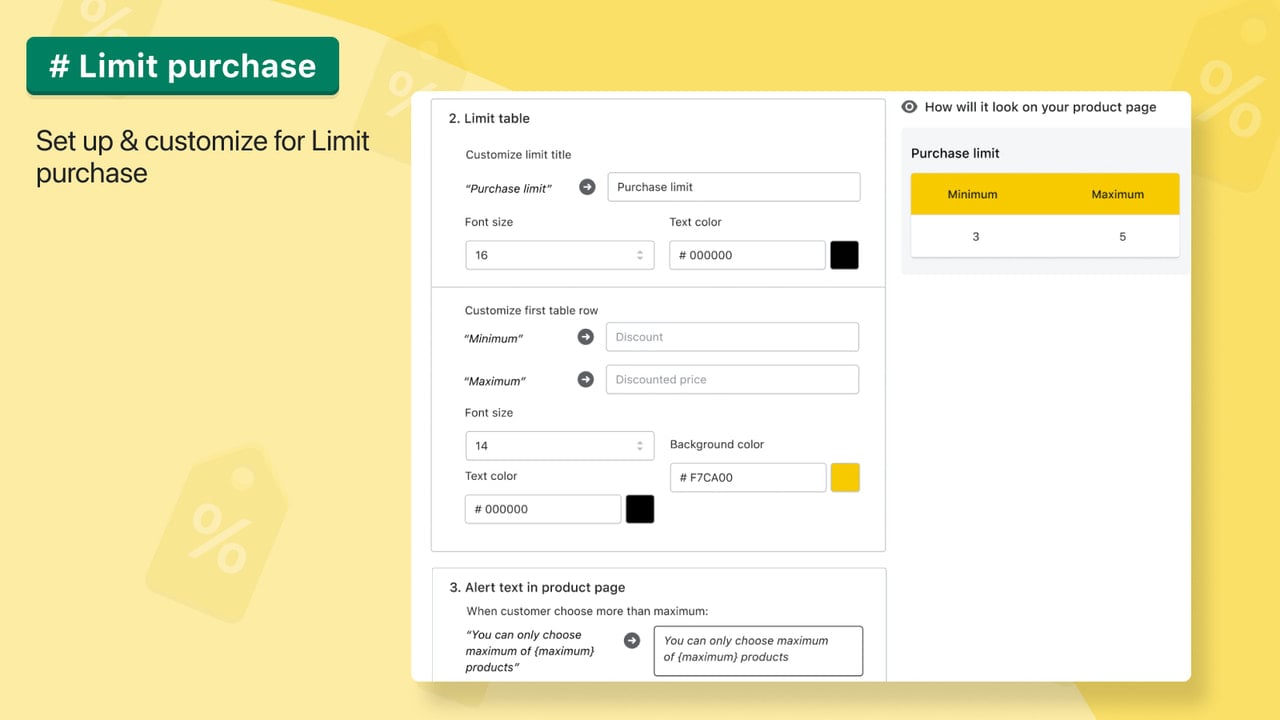 Easy to set up limit purchase, limit order, Product Bundle