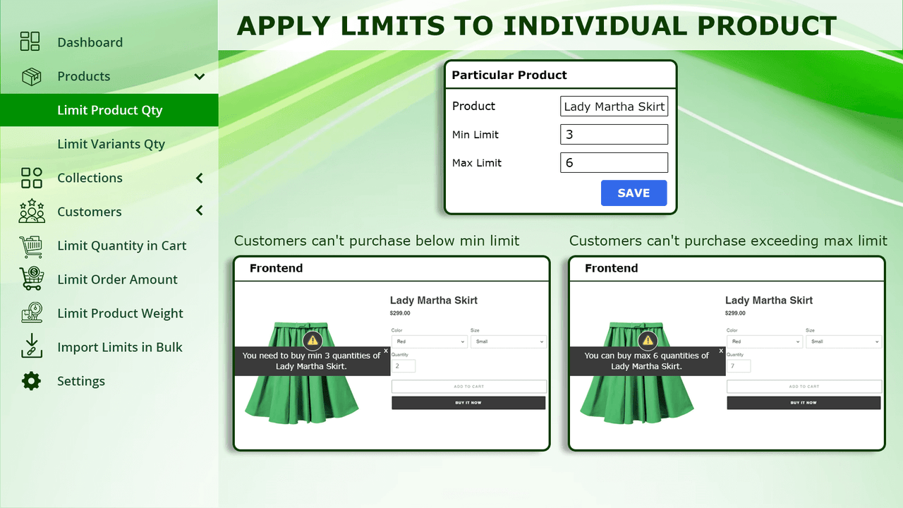 Apply limits to specific product