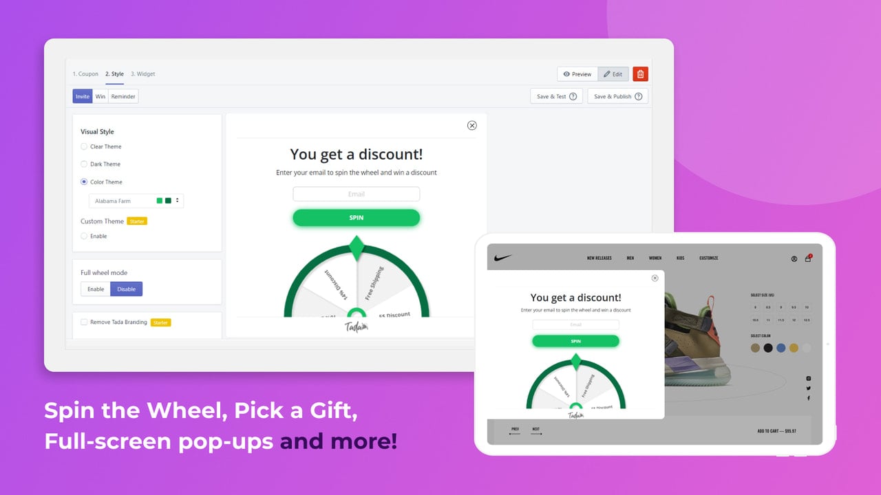 Spin the Wheel, Pick a Gift, Full-screen / Half-screen pop-ups a