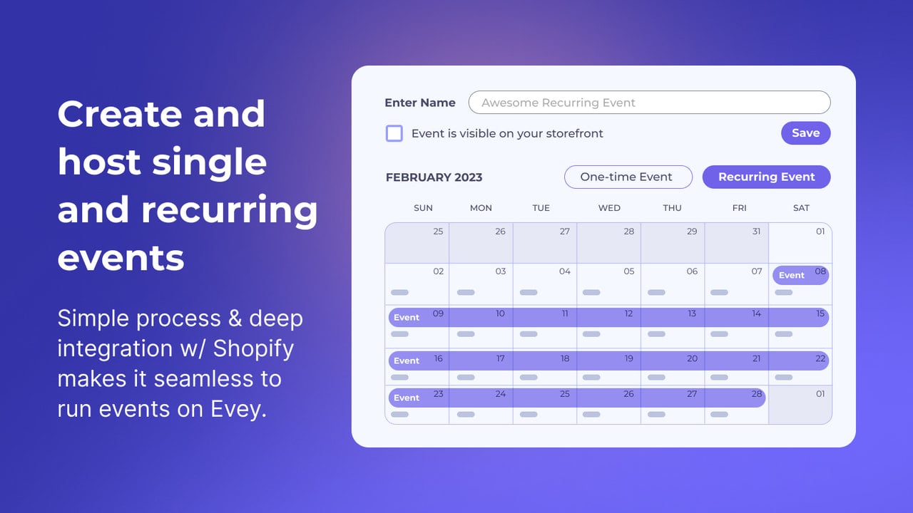 Single or recurring events on Shopify