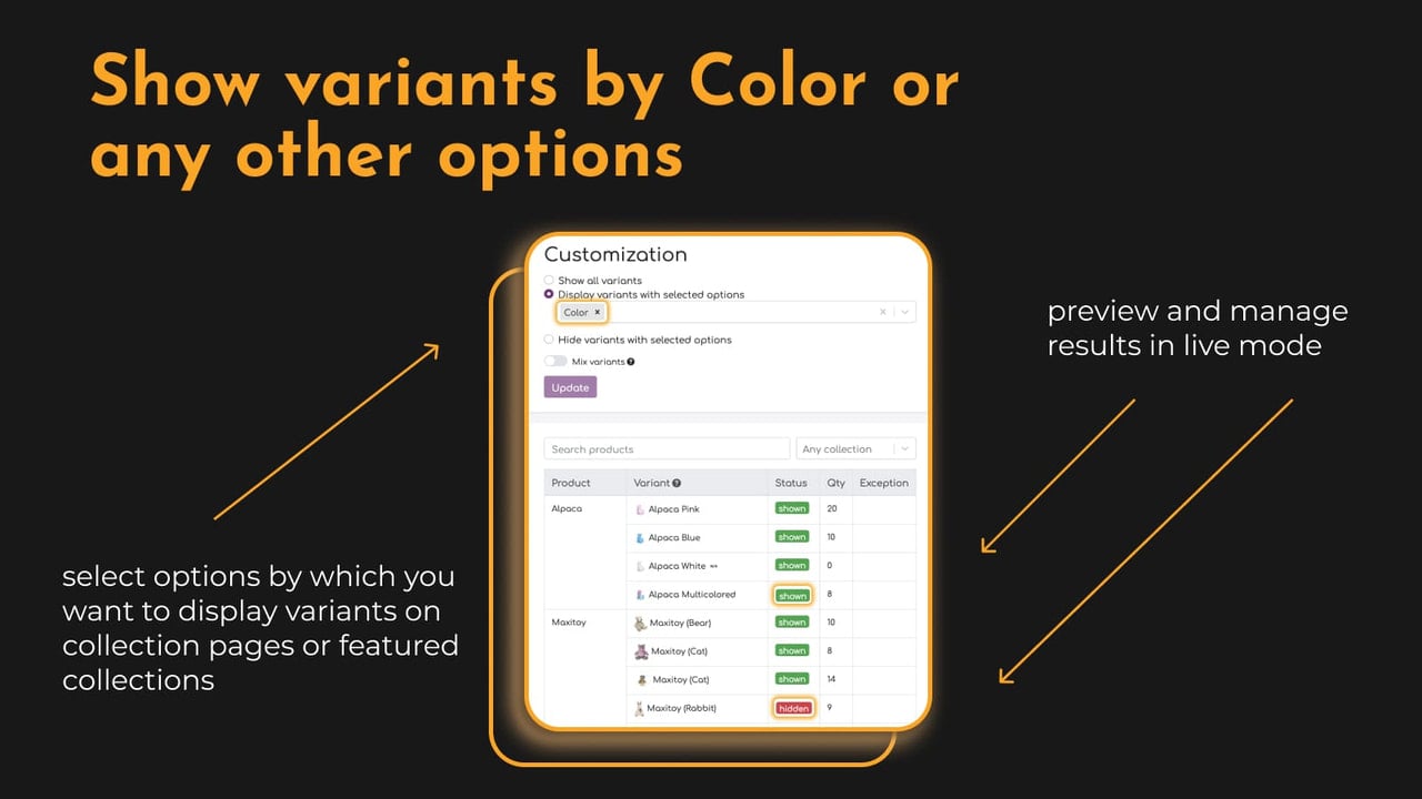 Show color variants on collection pages – Shopify