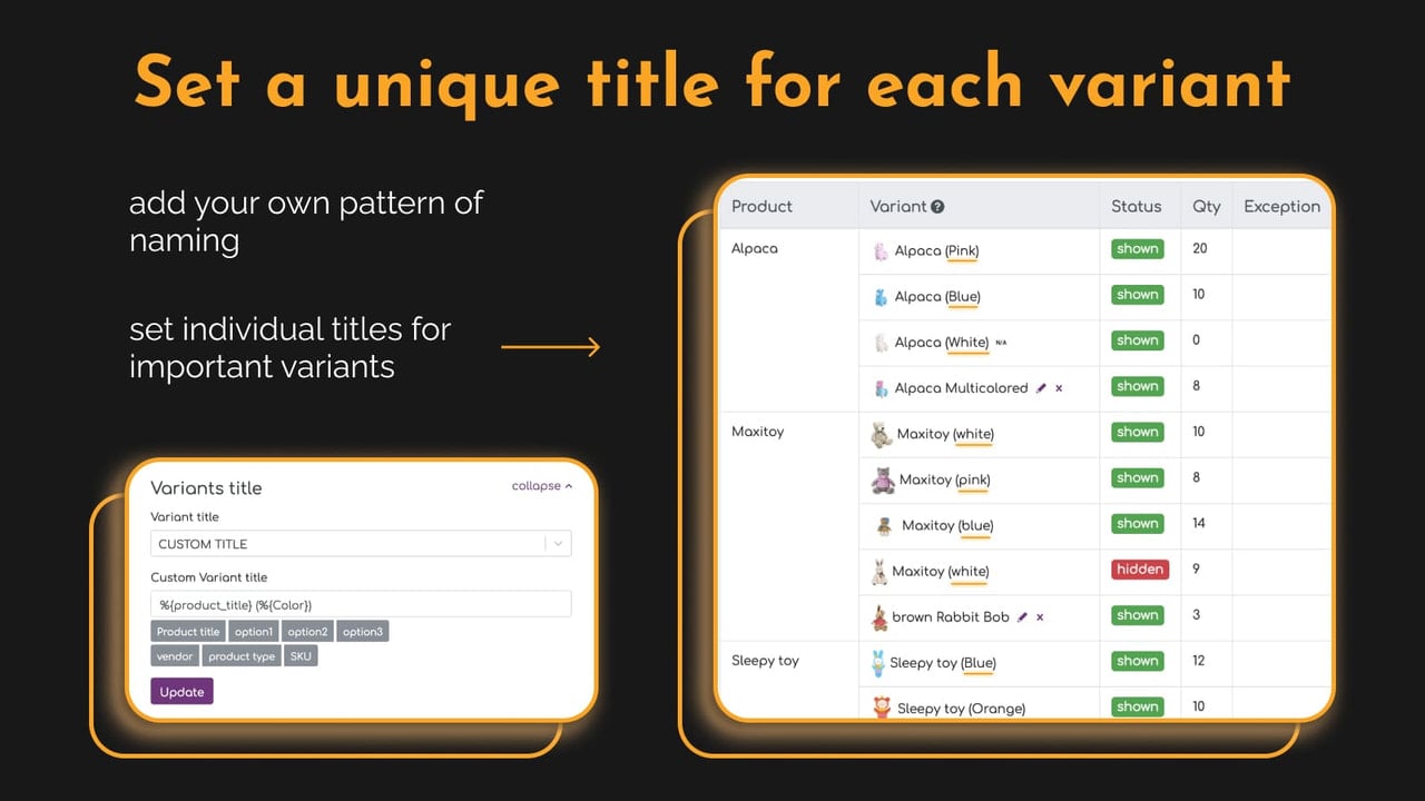 Custom variants titles – individual title – Shopify – Rename