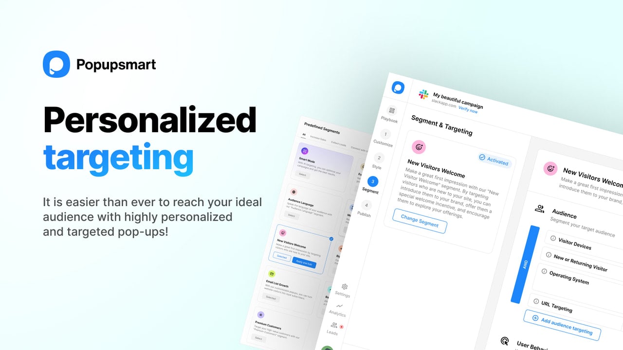 Popupsmart's targeting page screenshot and targeting explanation