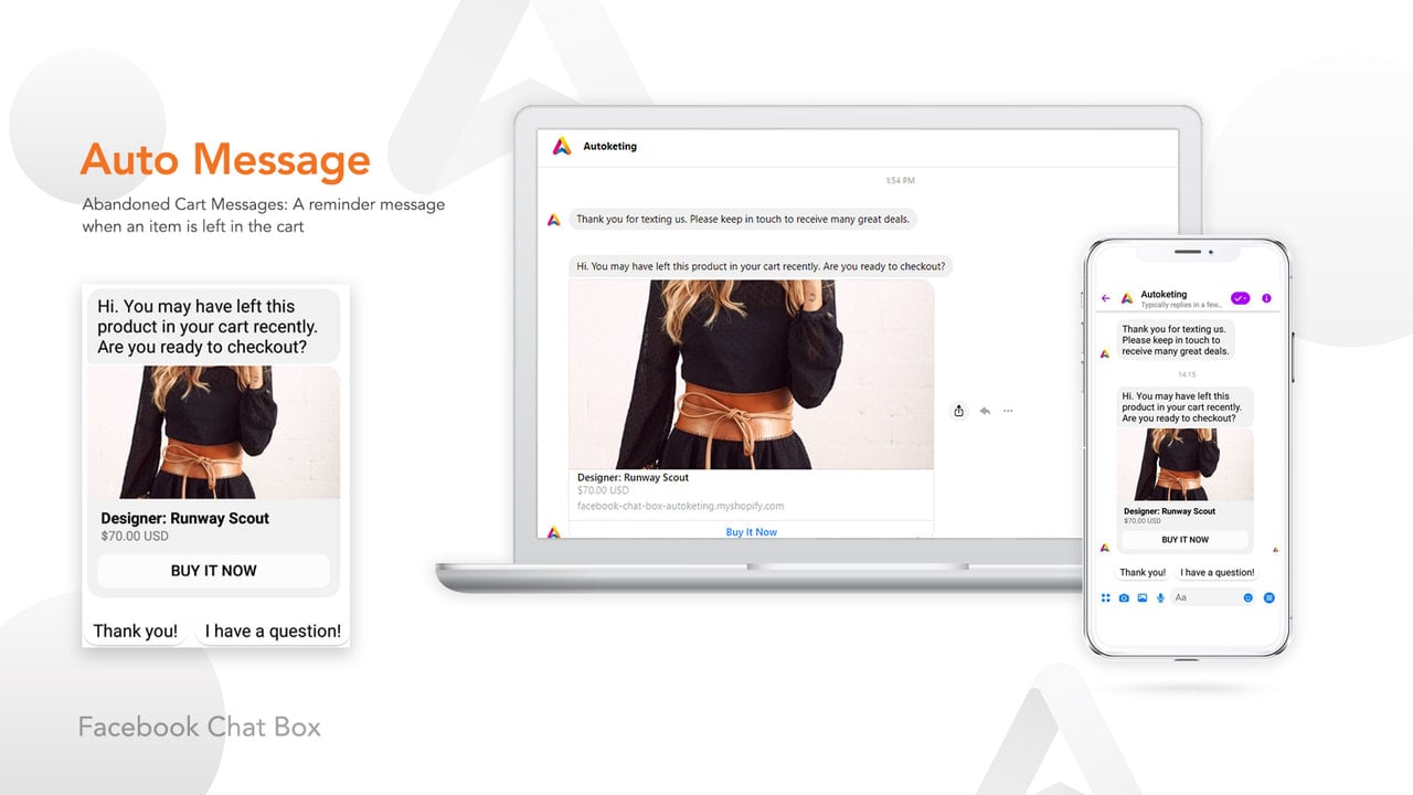 Facebook Messenger Chat Box Abandoned cart messages