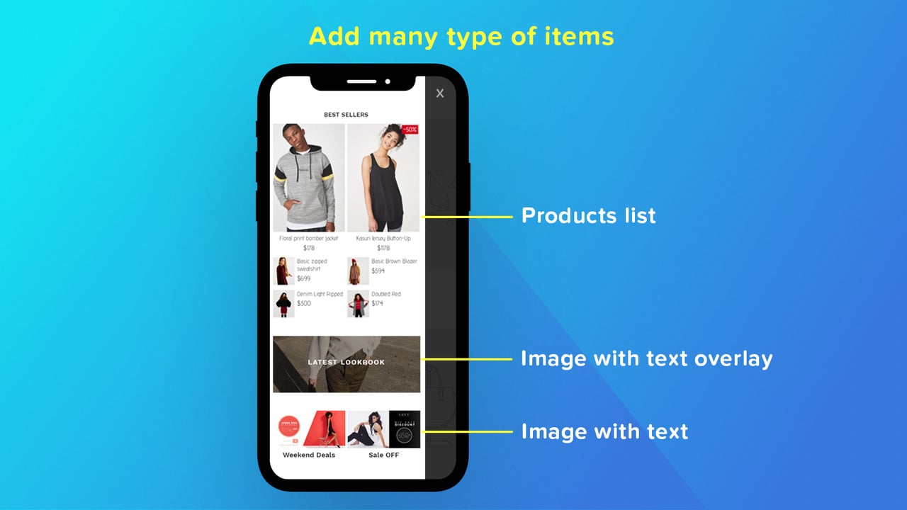 add products and images to mobile menu