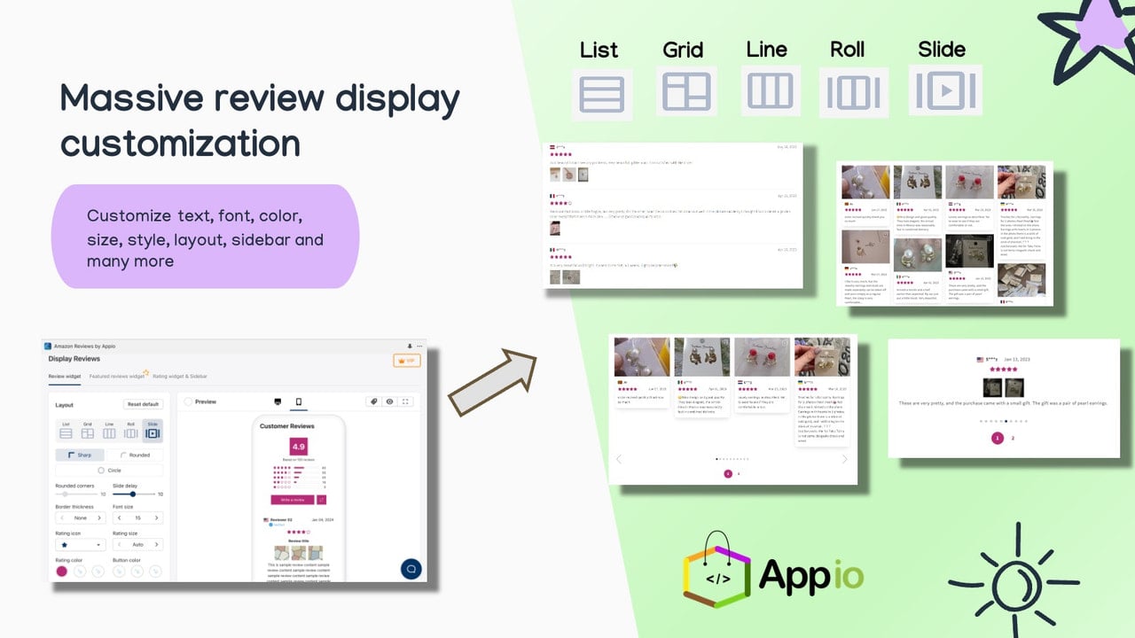 Massive product reviews display customization. Amazon review app