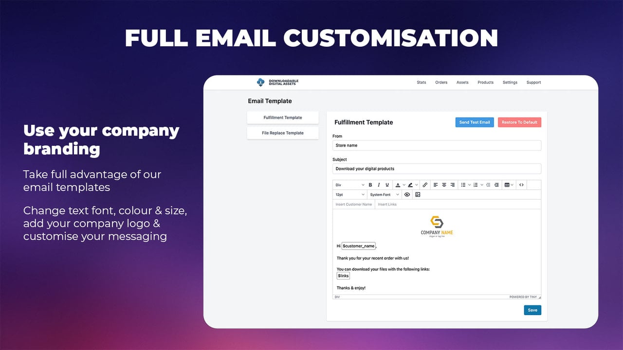 Customise email template