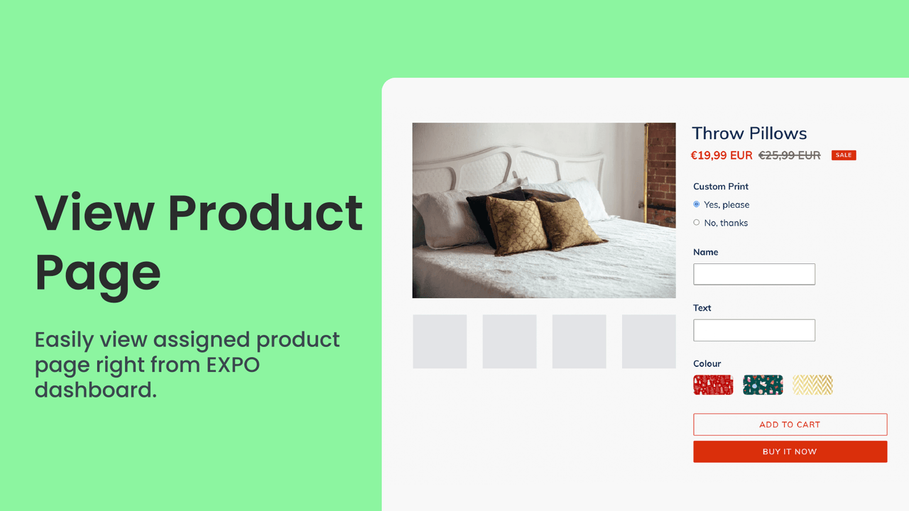 Sample product page with custom product options