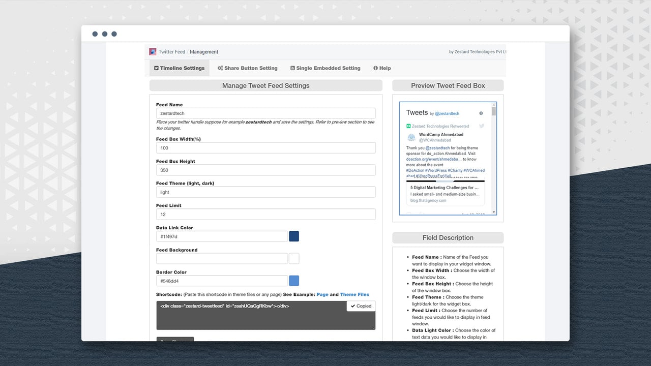 Timeline setting page