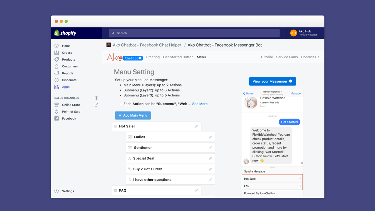Create your own Messenger chatbot menu