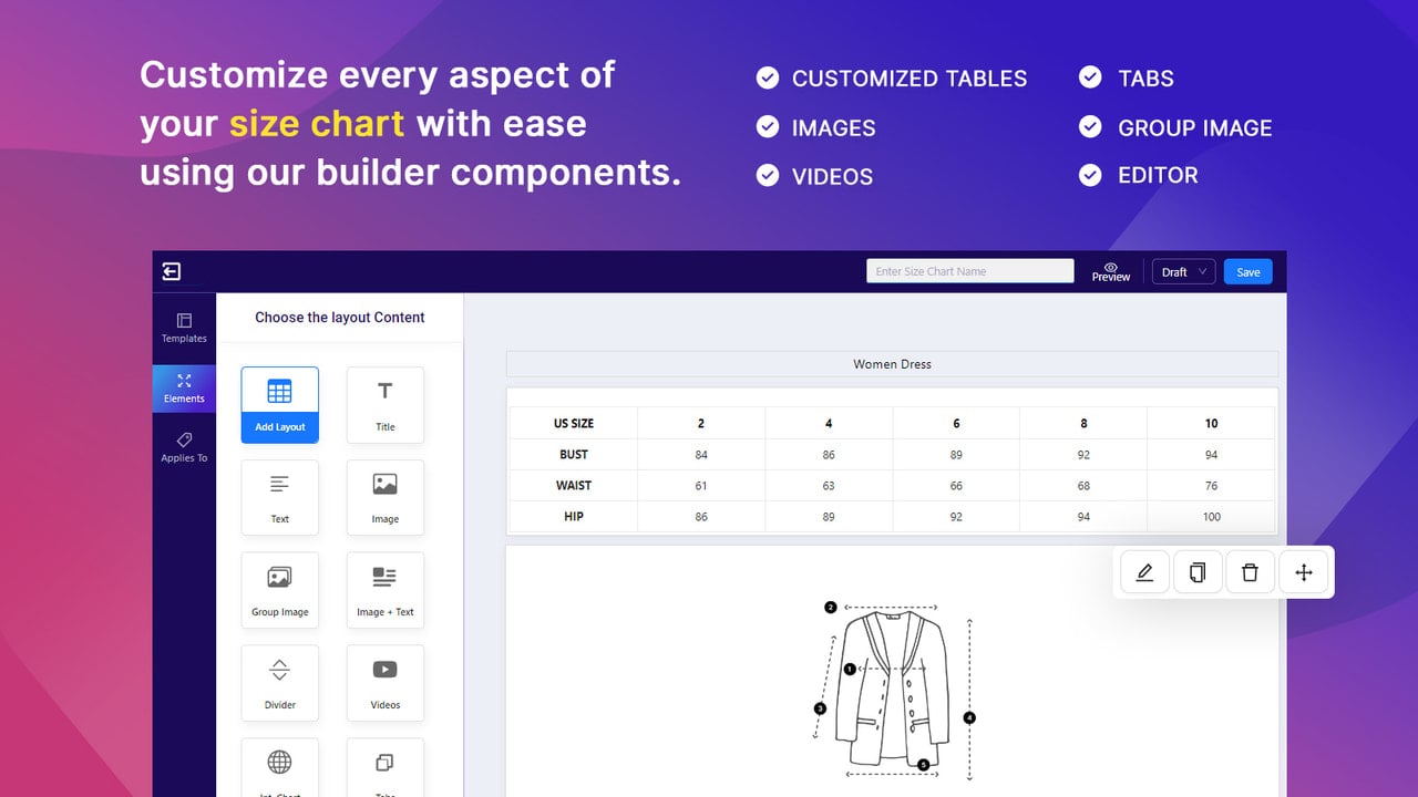 Customize every aspect of your size chart