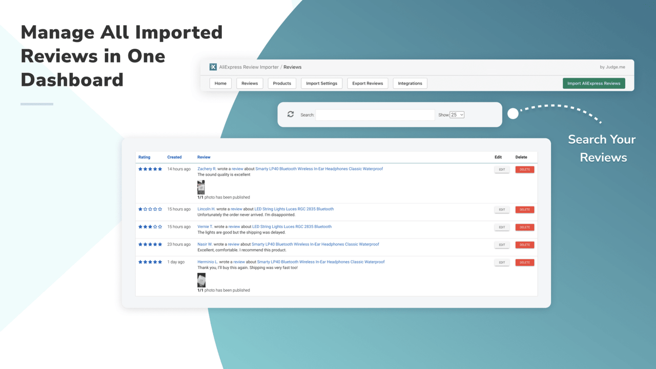 Manage all imported reviews in one dashboard