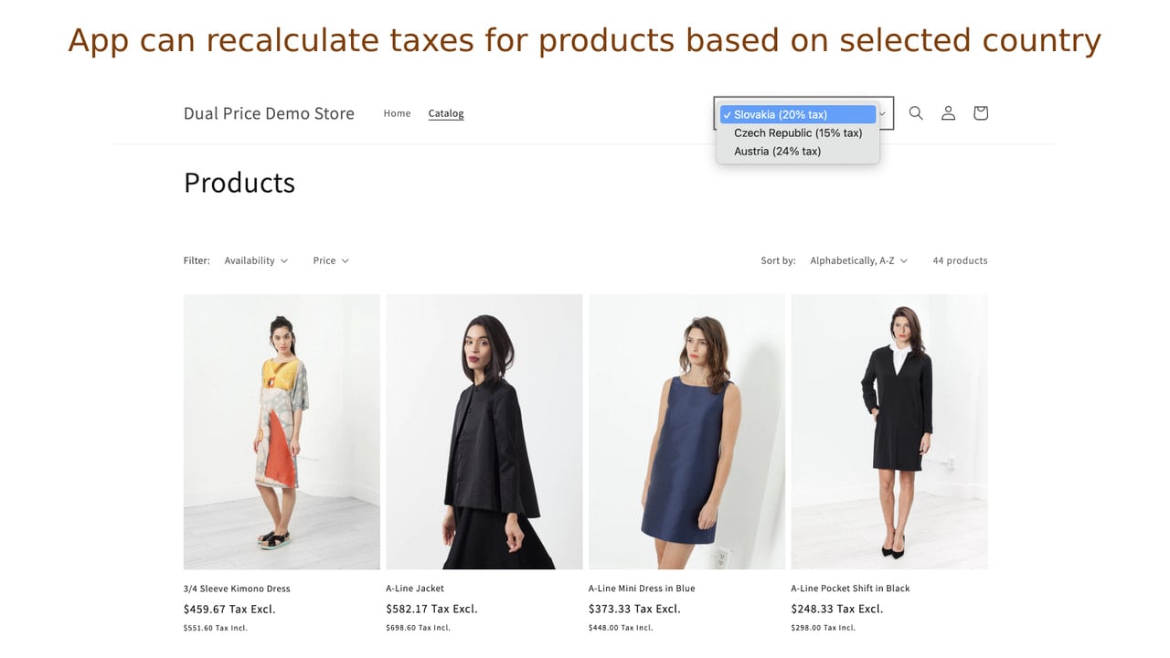 App can recalculate taxes for products based on selected country
