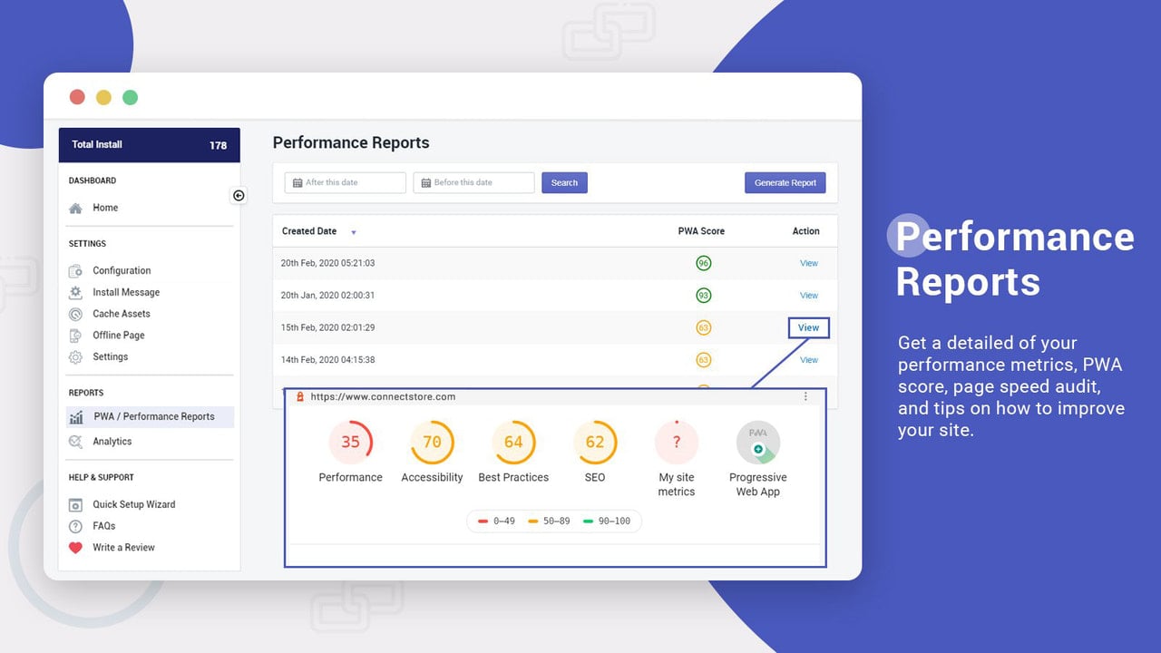 detailed speed report for performance, audit tips, etc.