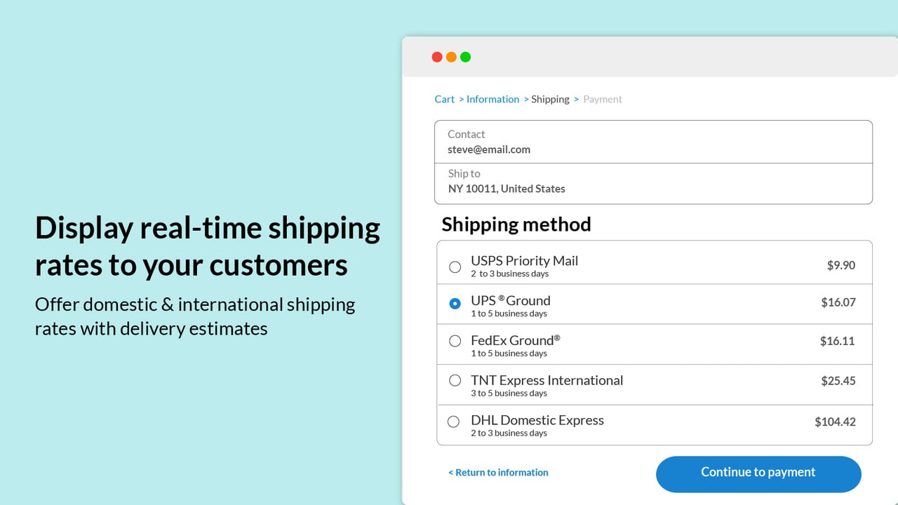 Display live rates on the checkout page from multiple carriers