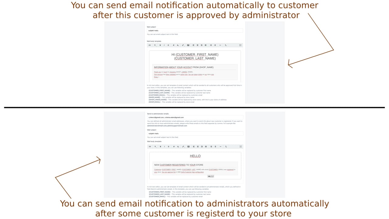 You can send email notifications to customers or administrators