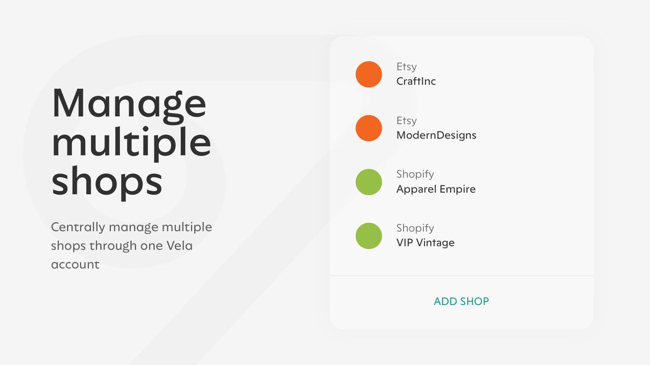 Centrally manage multiple shops through one Vela account