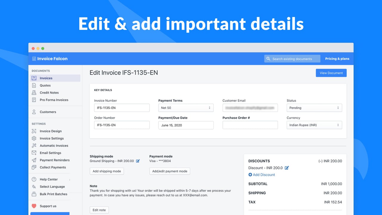 Edit any invoice & add important details