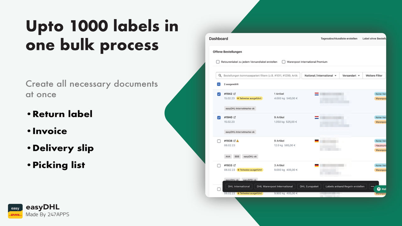 Up to 1000 shipping labels within one batch process