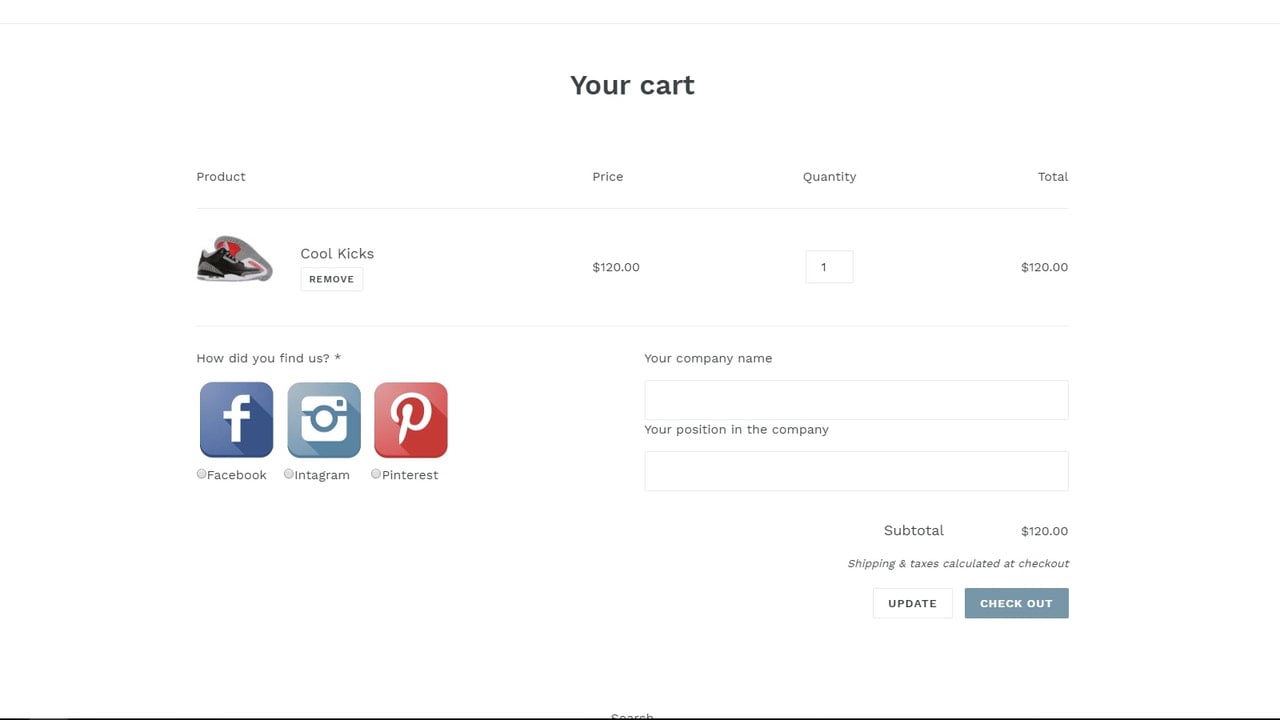 Customer attribute on cart page