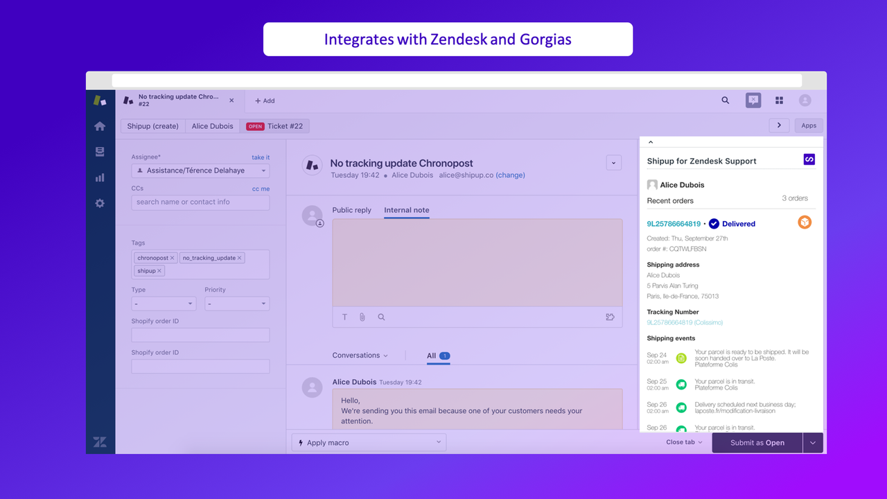 Integrates with Zendesk, Gorgias and all your favorite tools