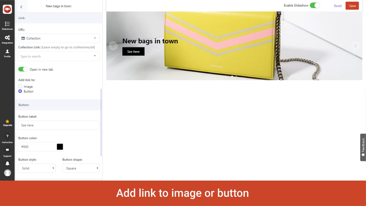 banner add link to collection slideshow image slider