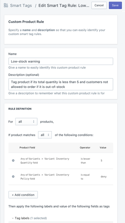 Edit Smart Tags Rule with Tag Preview