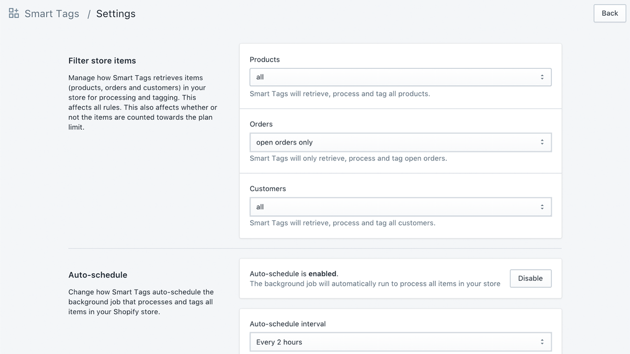 Smart Tags Settings Page