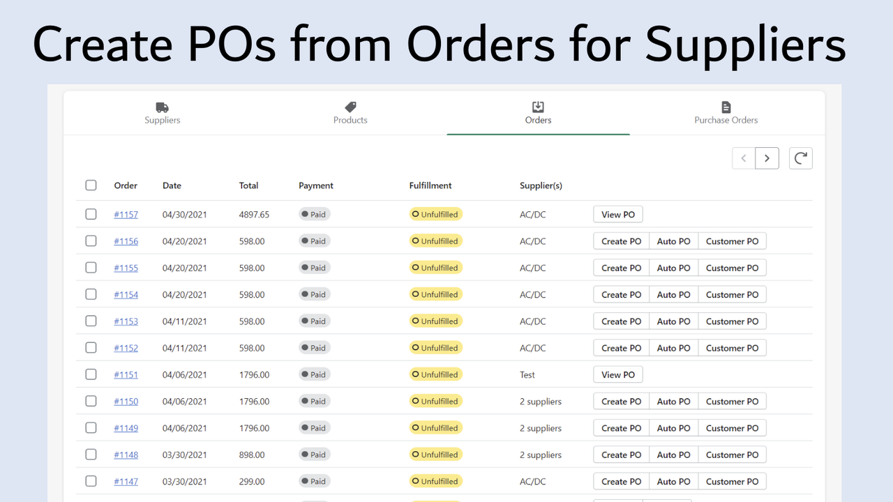 create pos from orders for suppliers