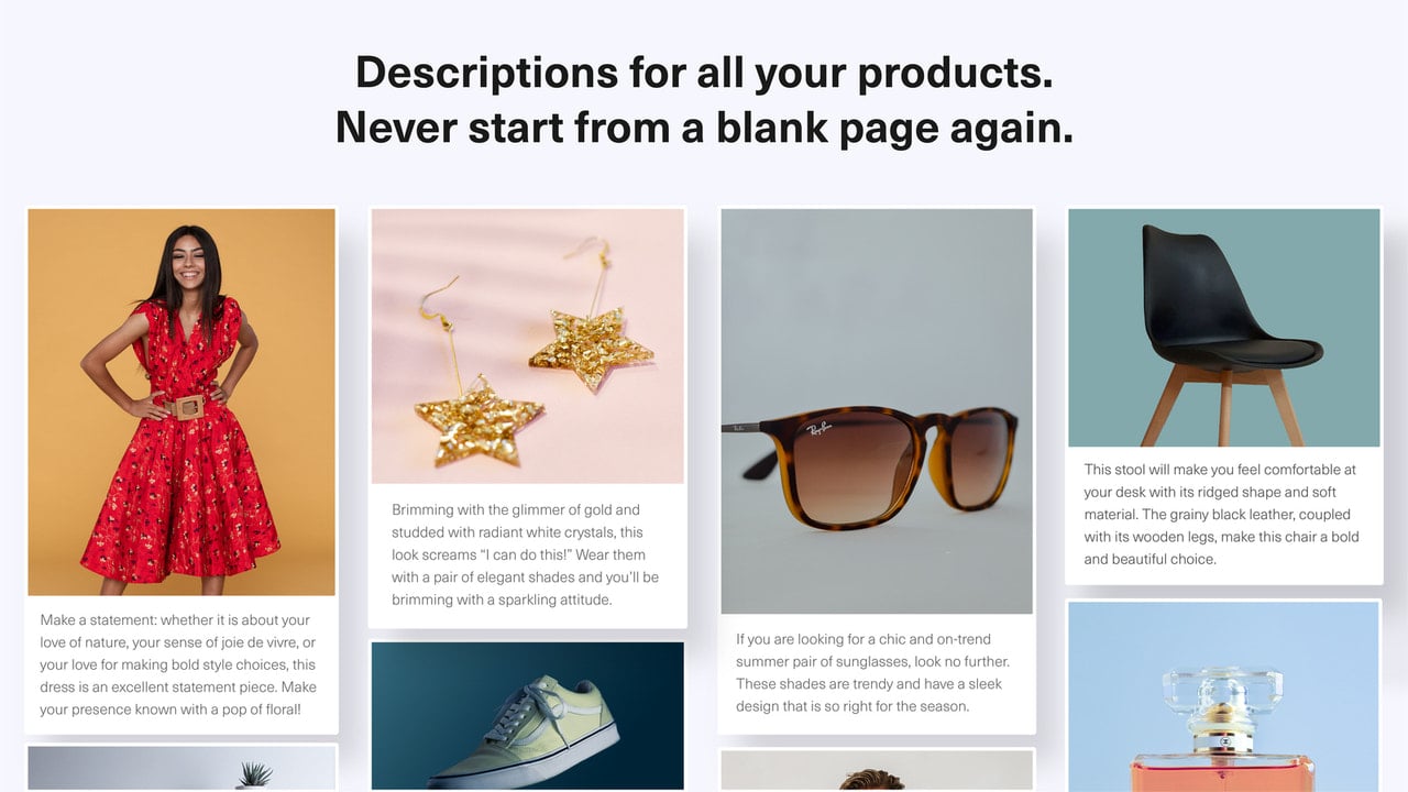 Examples of product descriptions for different products