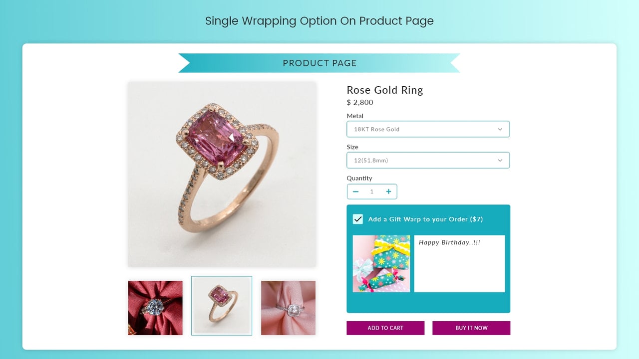 Single Gift Wrap Option on Product Page - Shopify App