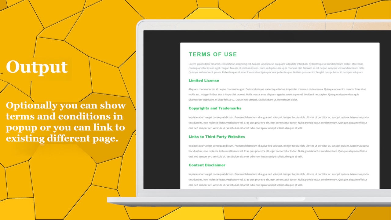 Terms and conditions - Output Cart page - Popup