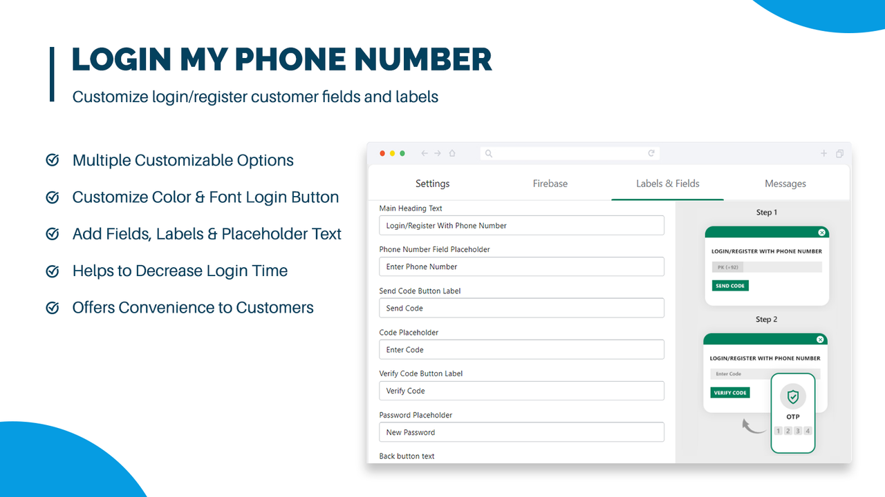 Firebase Settings for login with phone number app