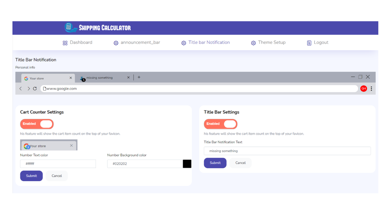 Shipping calculator customisation Section