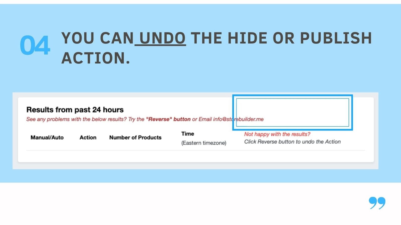 Can undo the hide or publish action within 24 hours shopify app