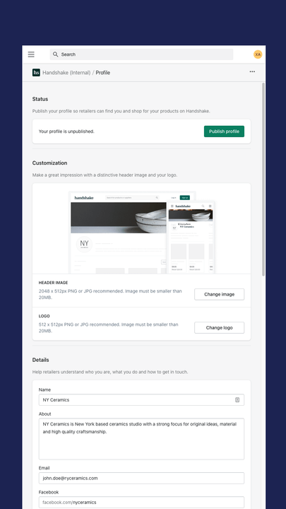 Handshake Profile tab