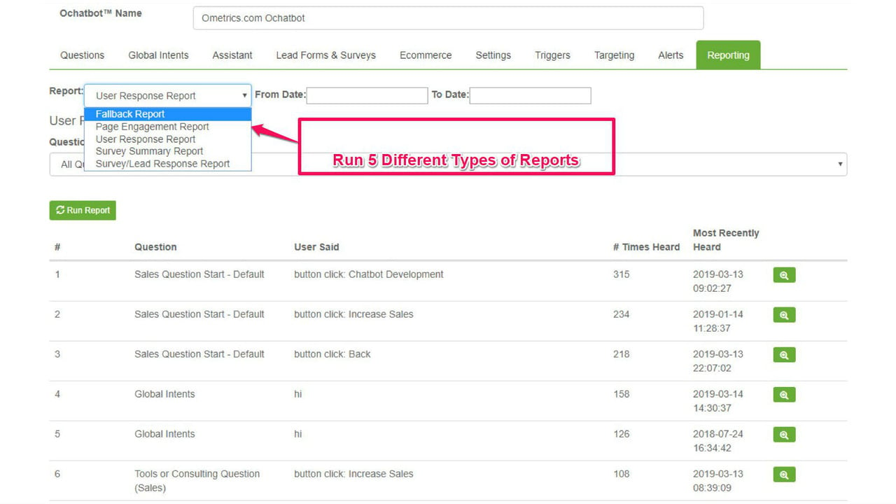 ecommerce chatbot reporting