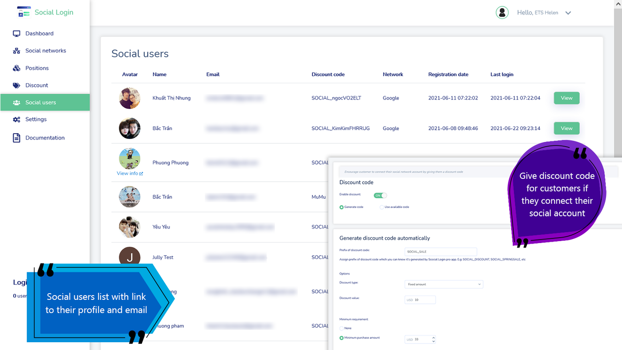 social user and discount