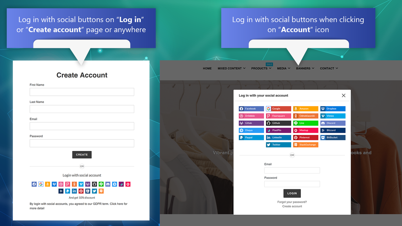 Support 2 types of social login button