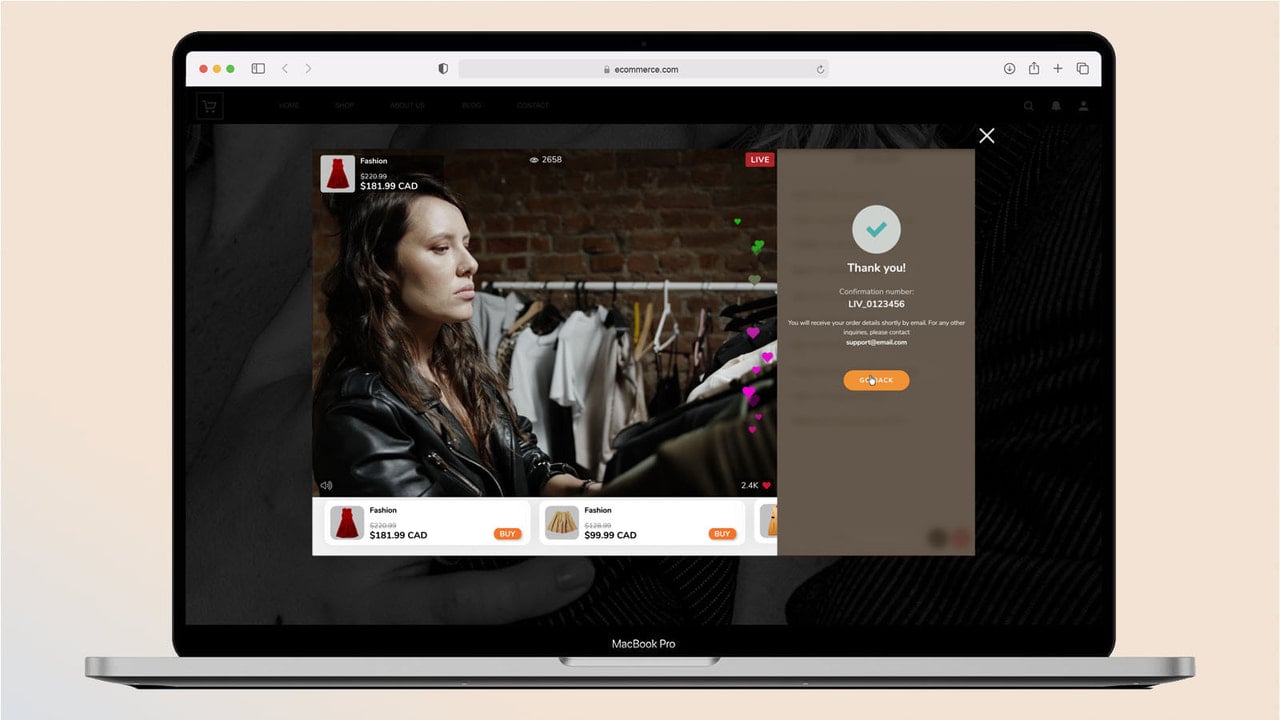 Live Shopping Desktop Embed View - Checkout