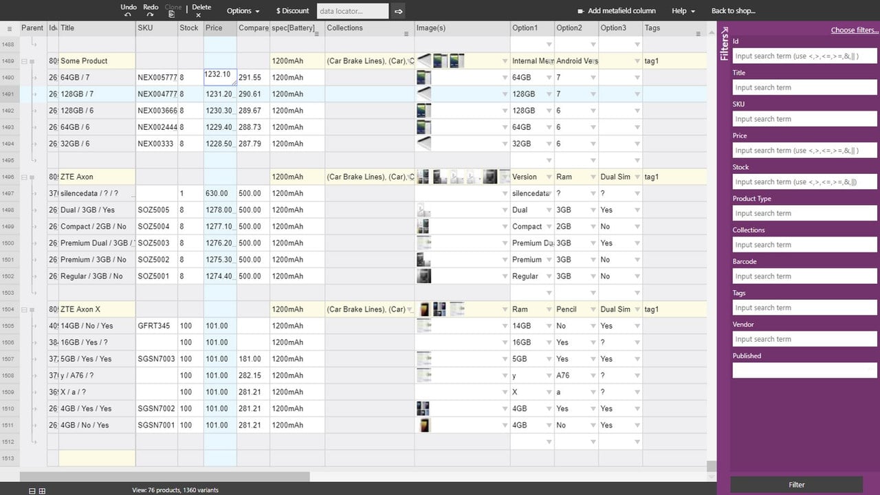 Fast excel-like editing spreadsheet interface