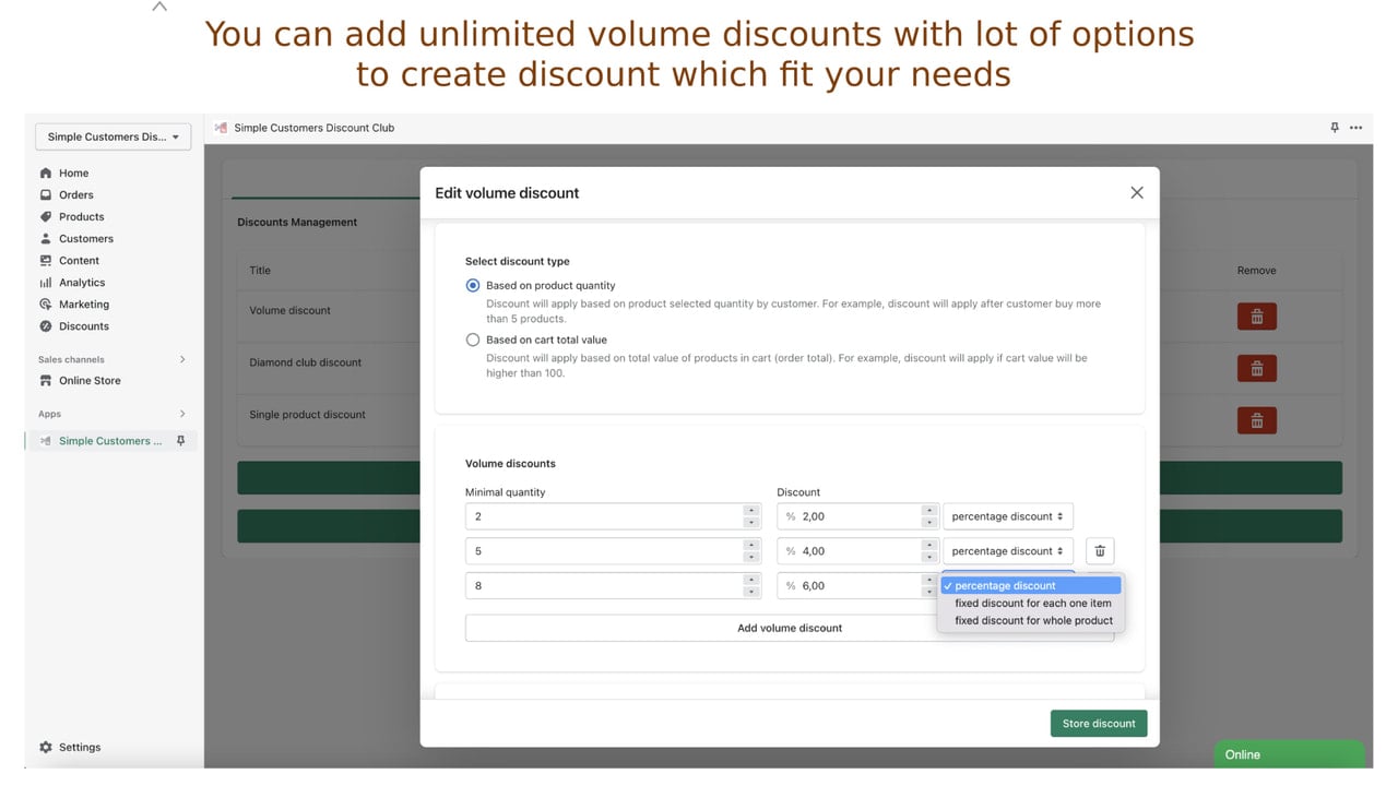 Create volume discounts offers with lot of options