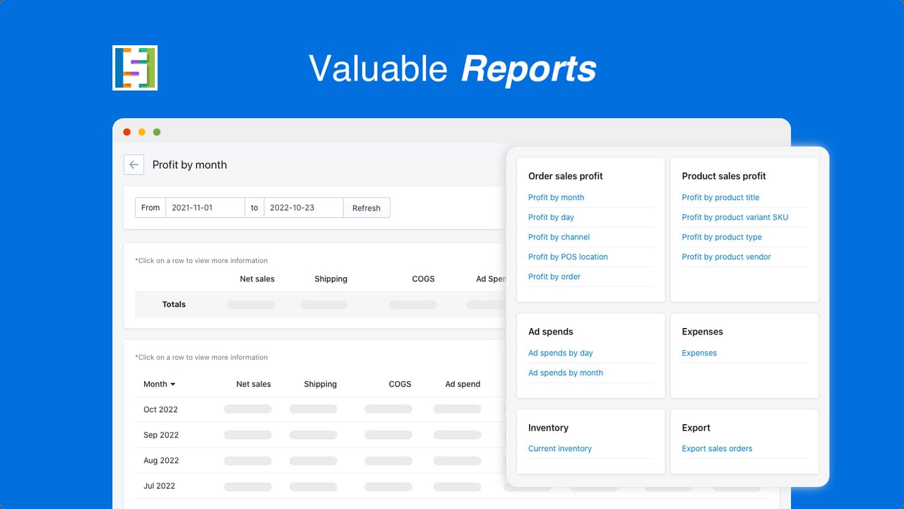 SimplyCost - Profit Tracking: Profit reports